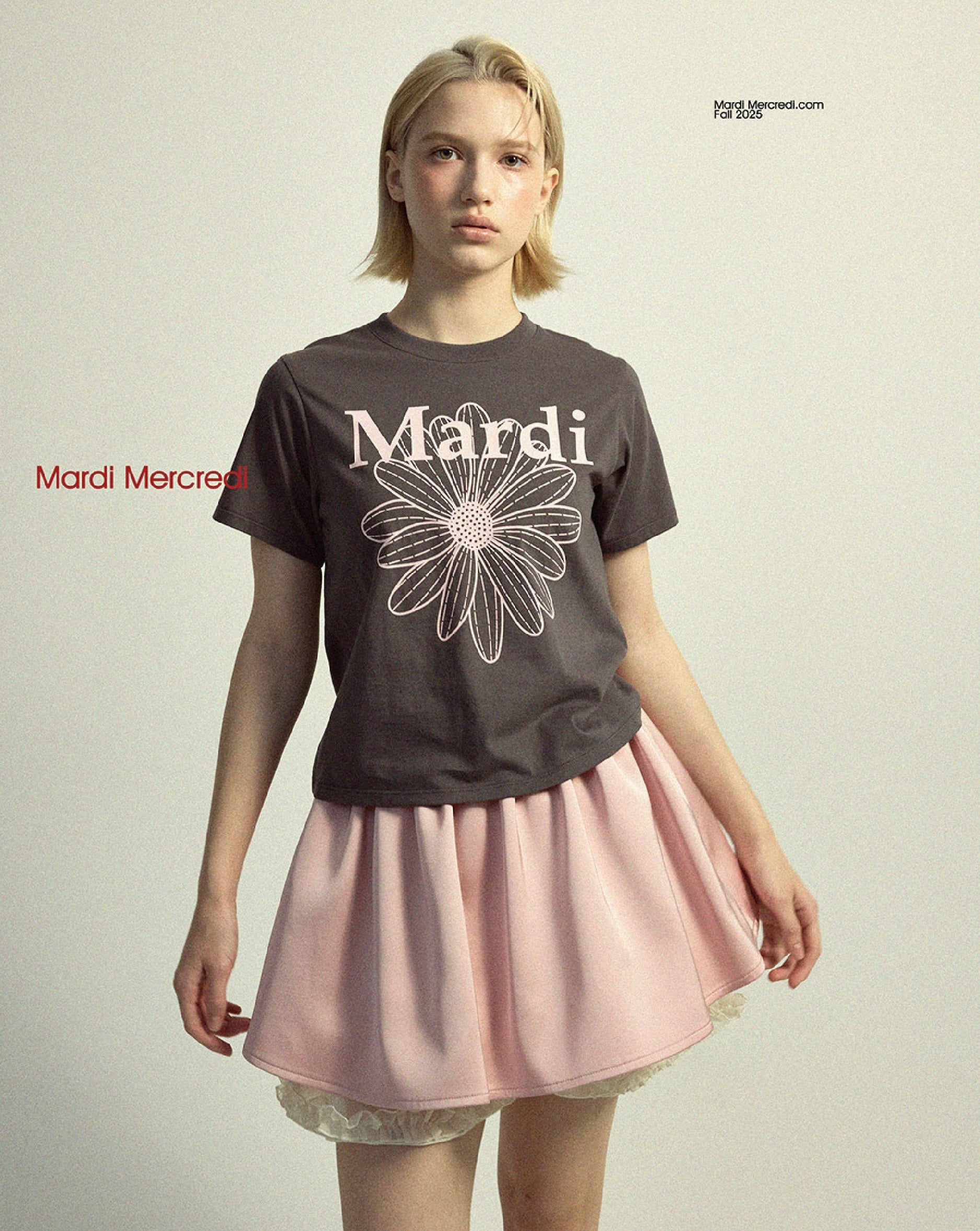 SLIM TSHIRT FLOWERMARDI_CHARCOAL PALEPINK