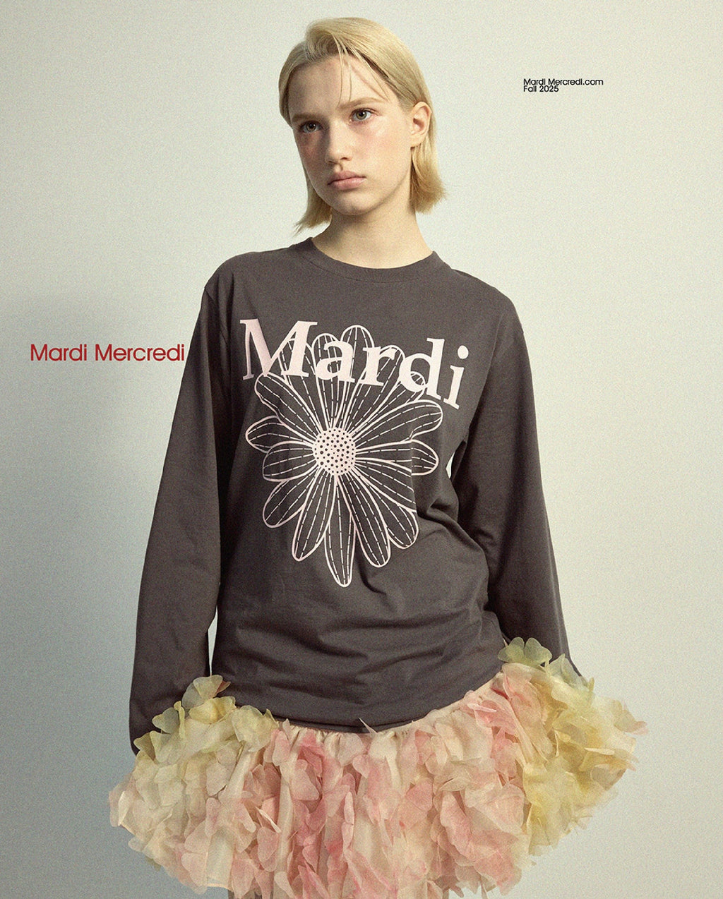 TSHIRT LONG SLEEVE FLOWERMARDI_CHARCOAL PALEPINK