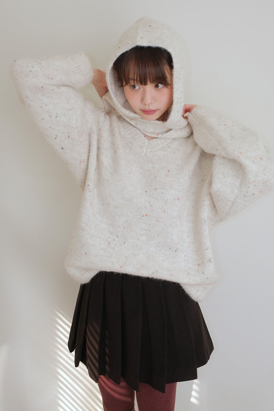 Nep V-neck Knit Balaclava Set (2 colors)