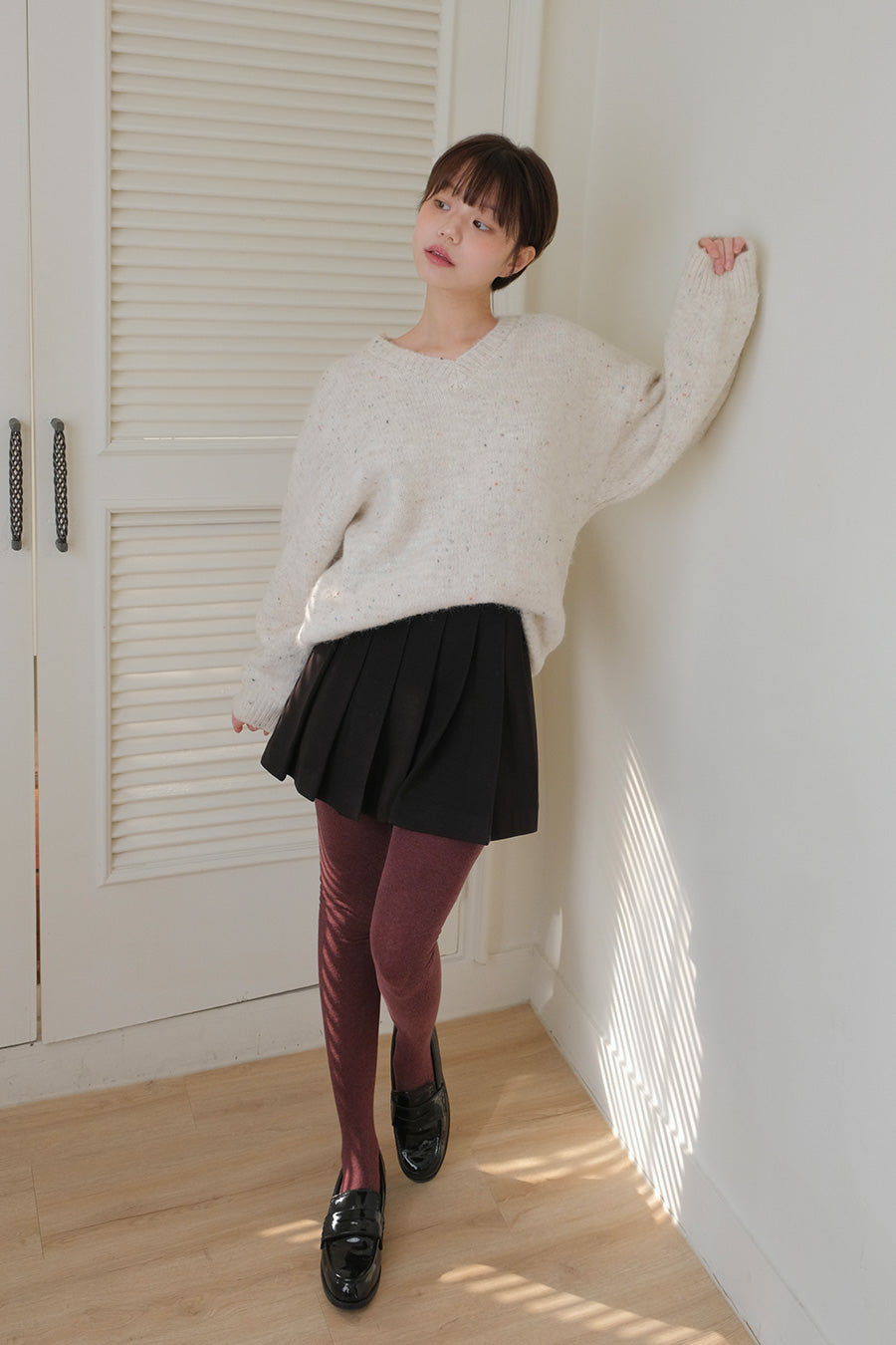 Nep V-neck Knit Balaclava Set (2 colors)