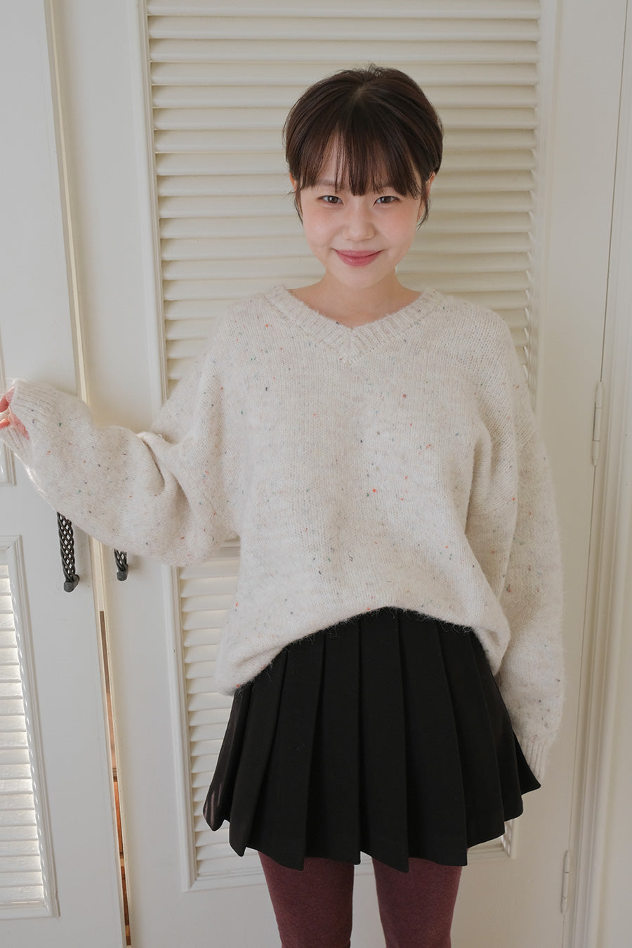 Nep V-neck Knit Balaclava Set (2 colors)