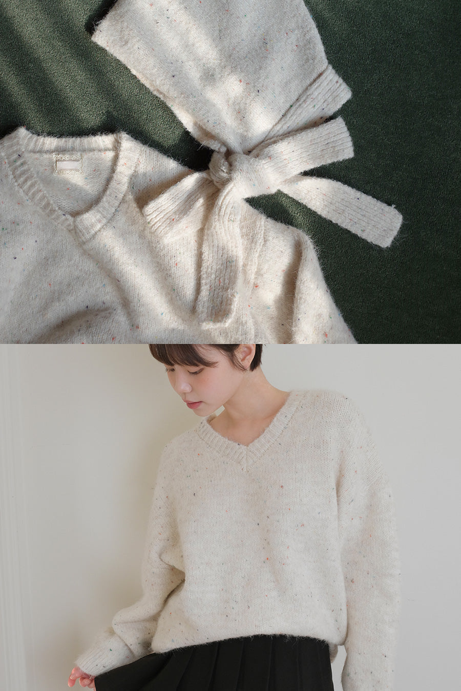 Nep V-neck Knit Balaclava Set (2 colors)