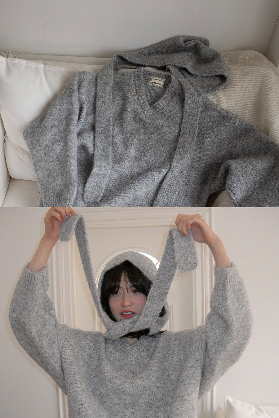 Nep V-neck Knit Balaclava Set (2 colors)