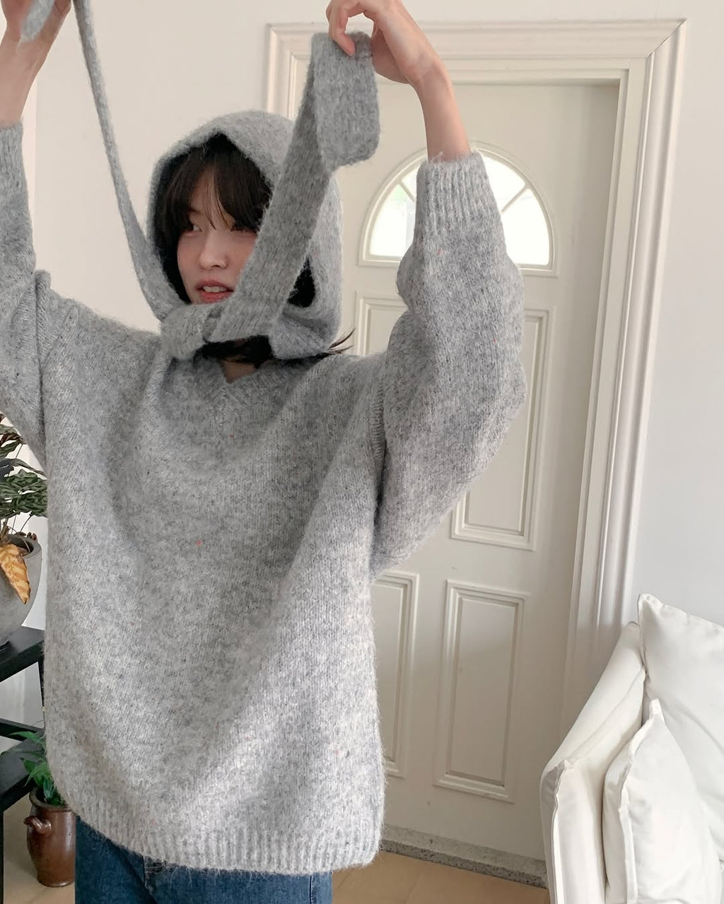 Nep V-neck Knit Balaclava Set (2 colors)