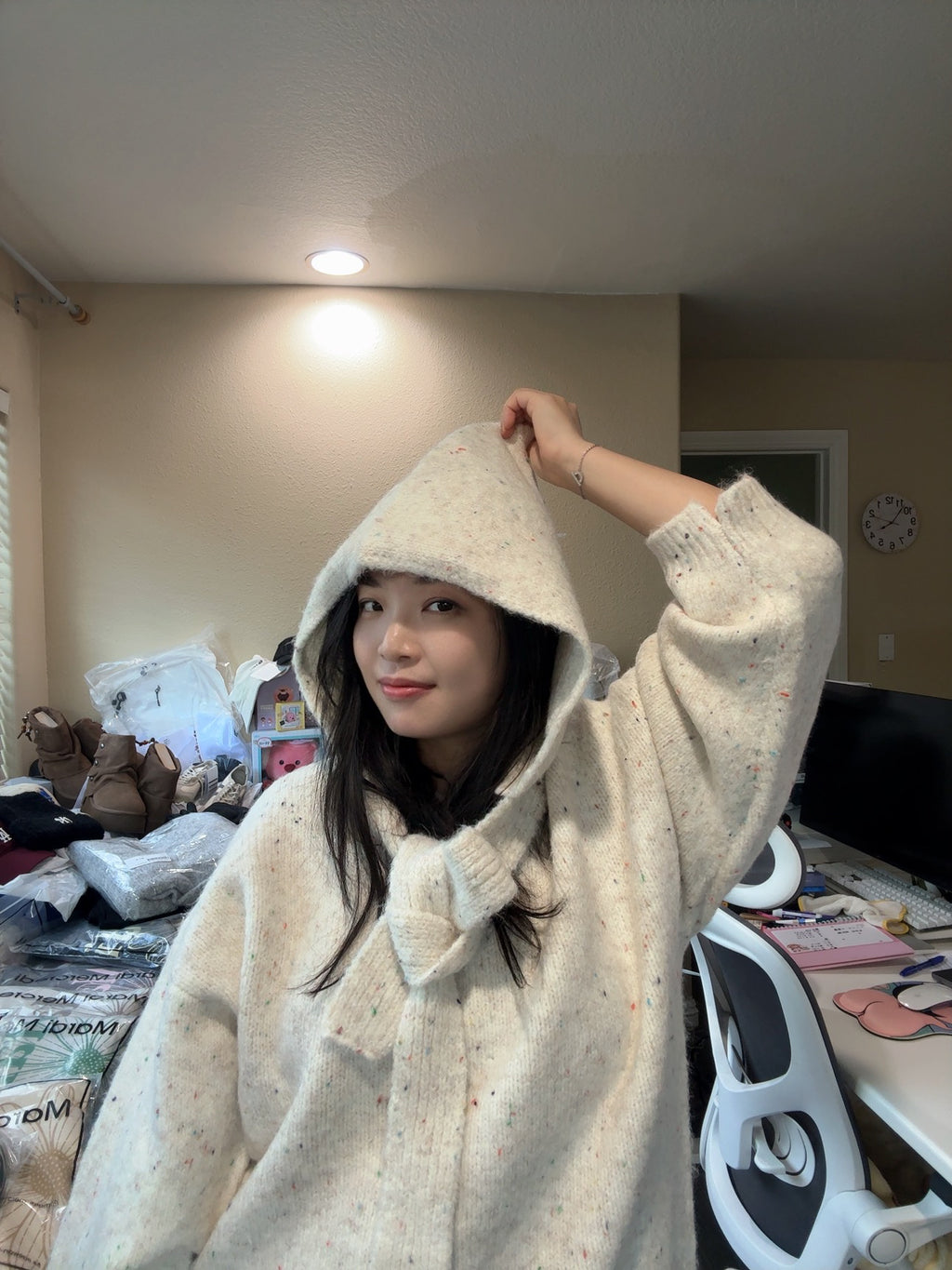 Nep V-neck Knit Balaclava Set (2 colors)