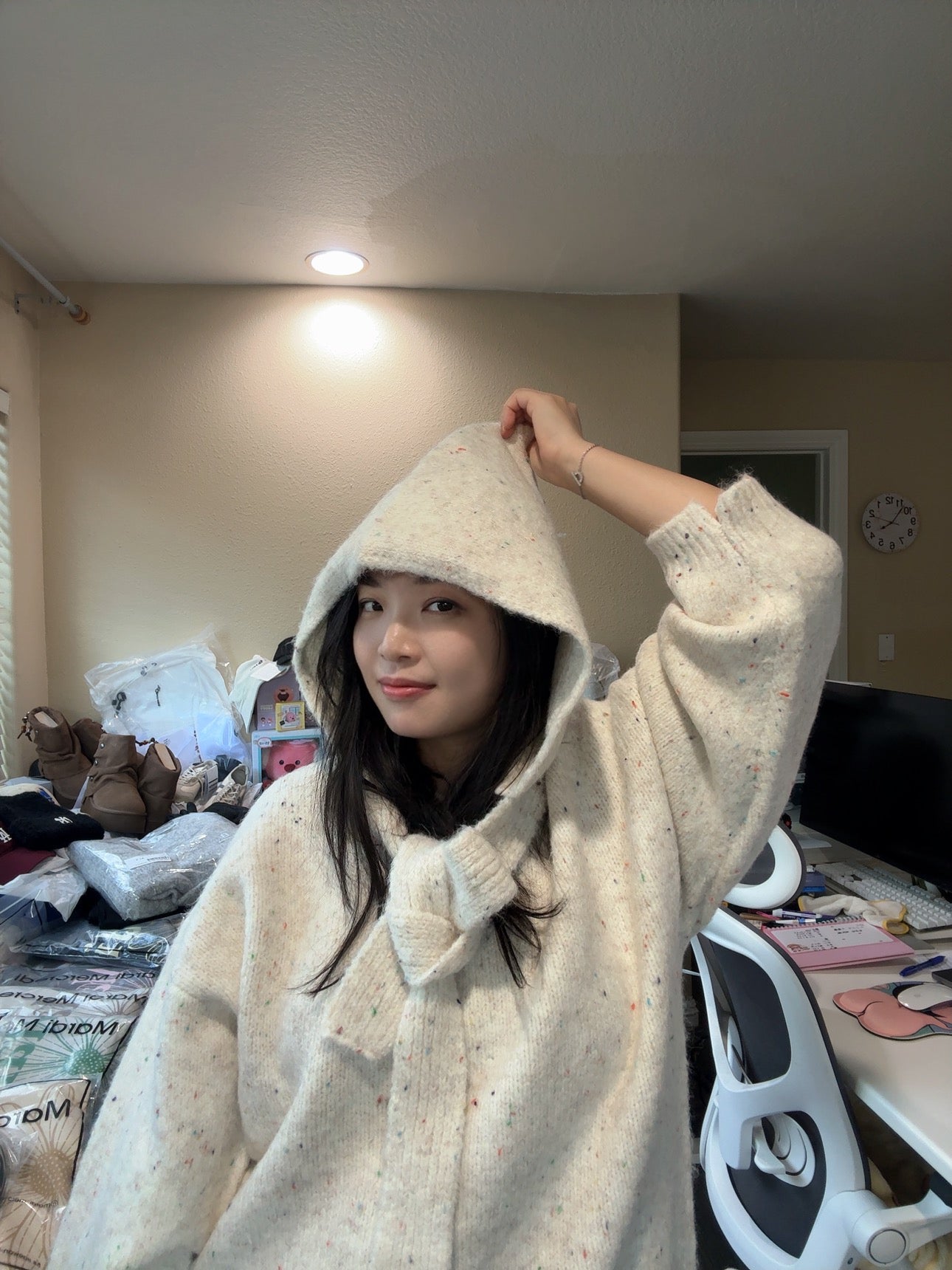 Nep V-neck Knit Balaclava Set (2 colors)