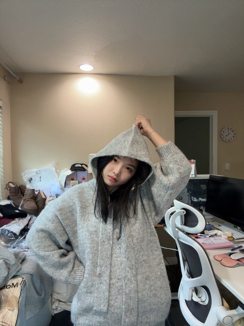 Nep V-neck Knit Balaclava Set (2 colors)