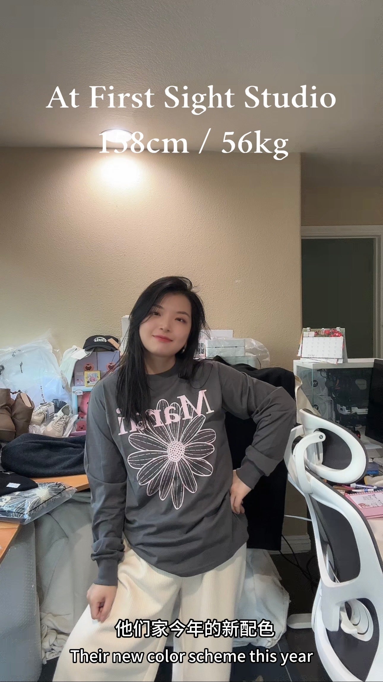 TSHIRT LONG SLEEVE FLOWERMARDI_CHARCOAL PALEPINK