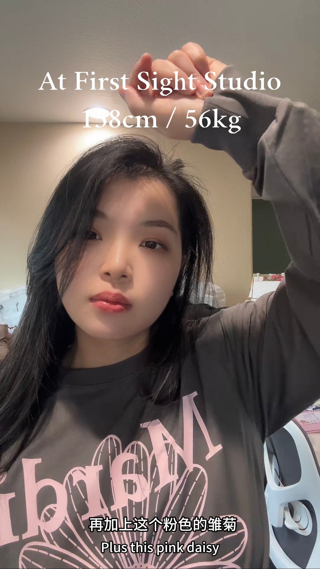 TSHIRT LONG SLEEVE FLOWERMARDI_CHARCOAL PALEPINK