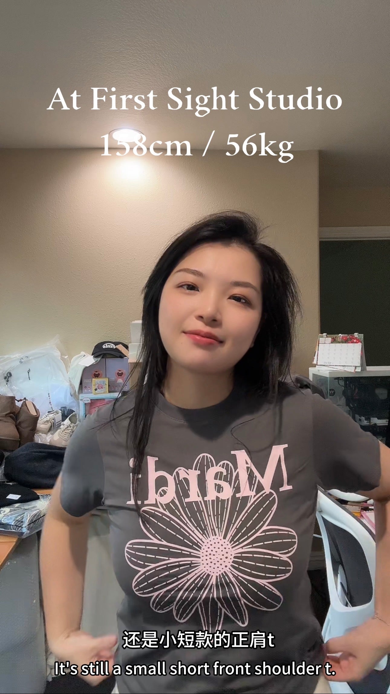 SLIM TSHIRT FLOWERMARDI_CHARCOAL PALEPINK