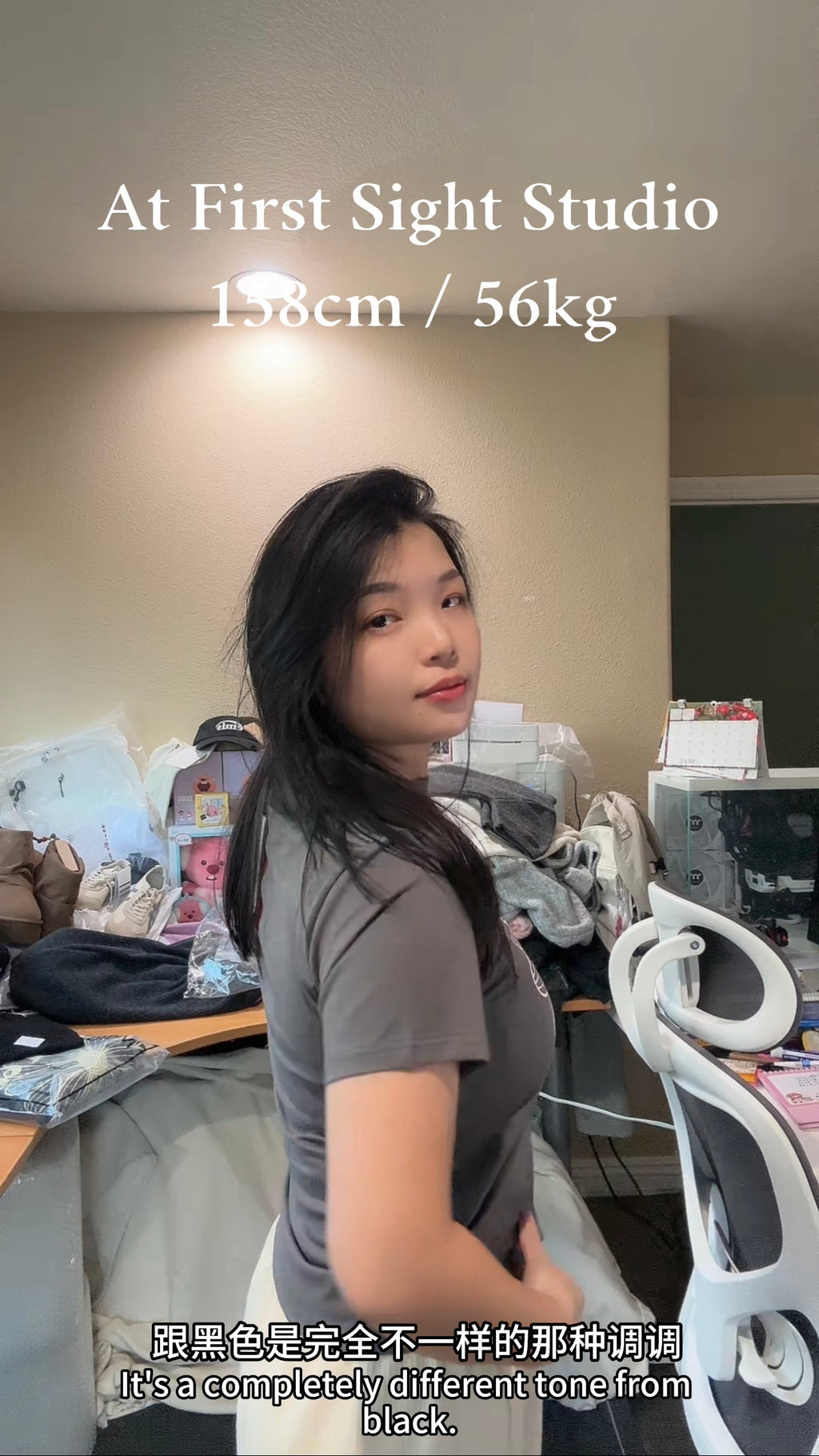 SLIM TSHIRT FLOWERMARDI_CHARCOAL PALEPINK