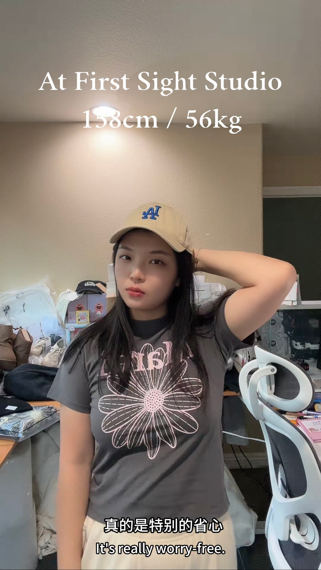 SLIM TSHIRT FLOWERMARDI_CHARCOAL PALEPINK