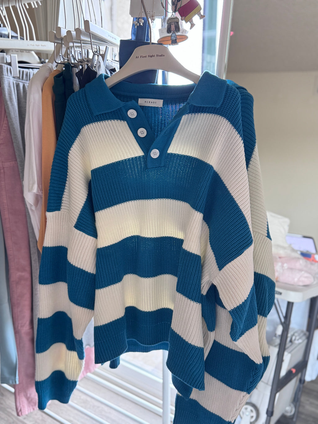 Made in Korea, Sweater, Blue and White