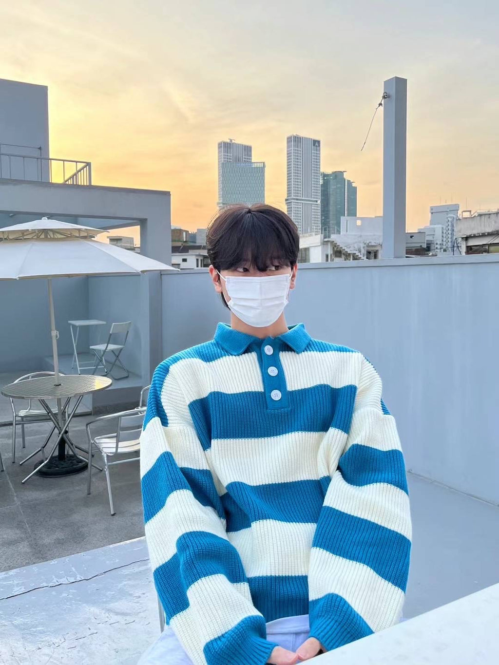 Made in Korea, Sweater, Blue and White