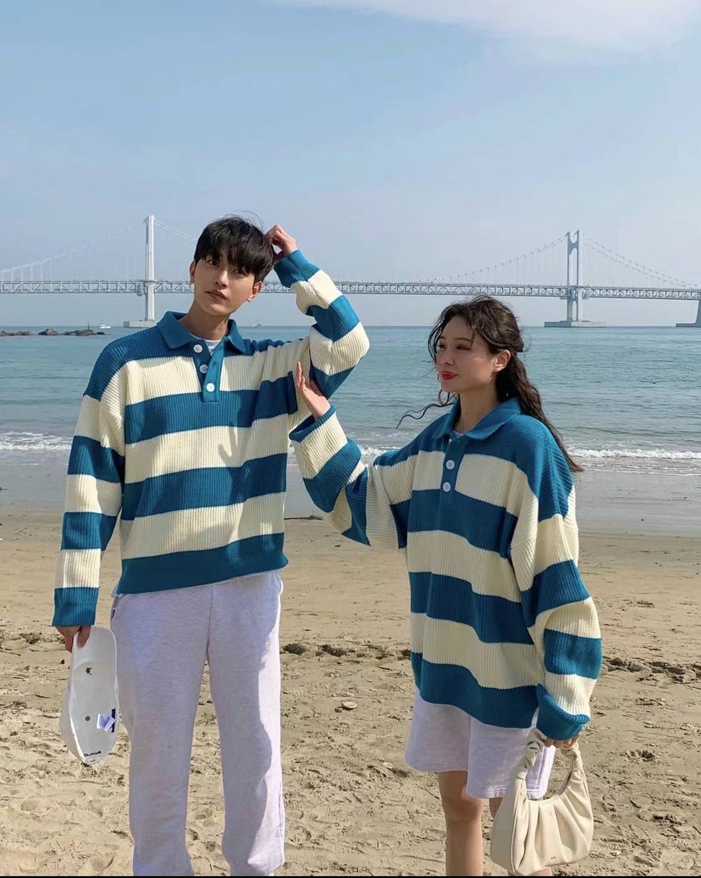 Made in Korea, Sweater, Blue and White