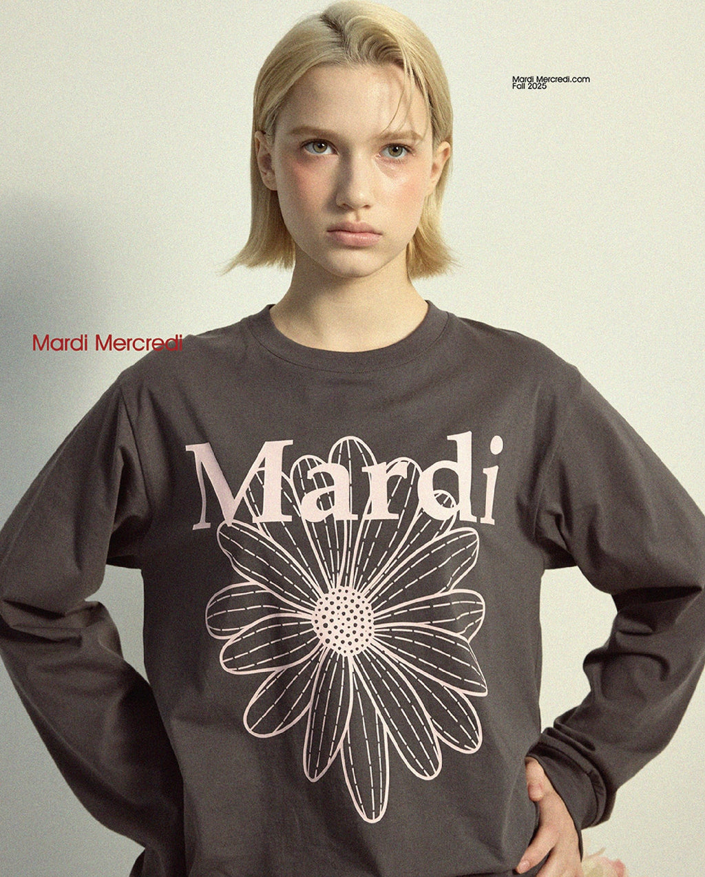 TSHIRT LONG SLEEVE FLOWERMARDI_CHARCOAL PALEPINK