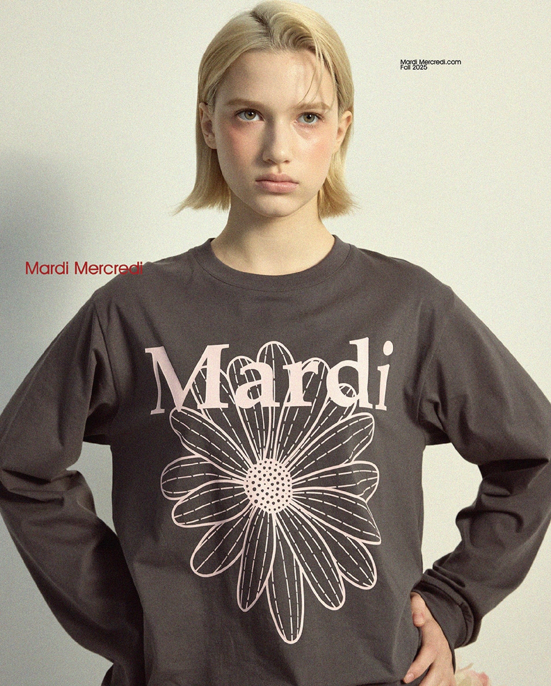 TSHIRT LONG SLEEVE FLOWERMARDI_CHARCOAL PALEPINK