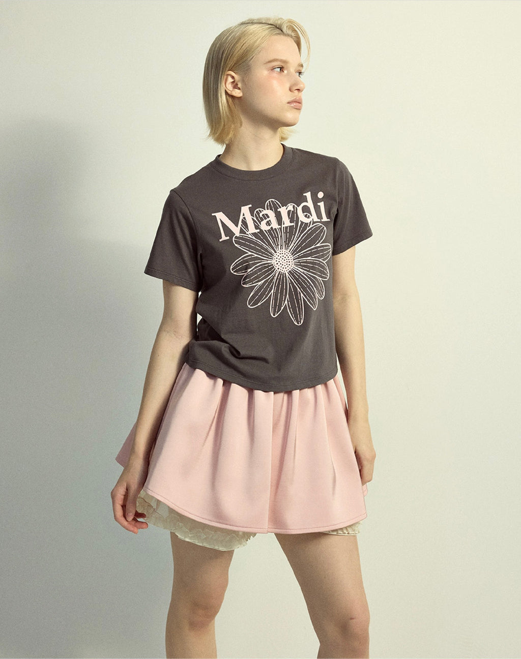 SLIM TSHIRT FLOWERMARDI_CHARCOAL PALEPINK